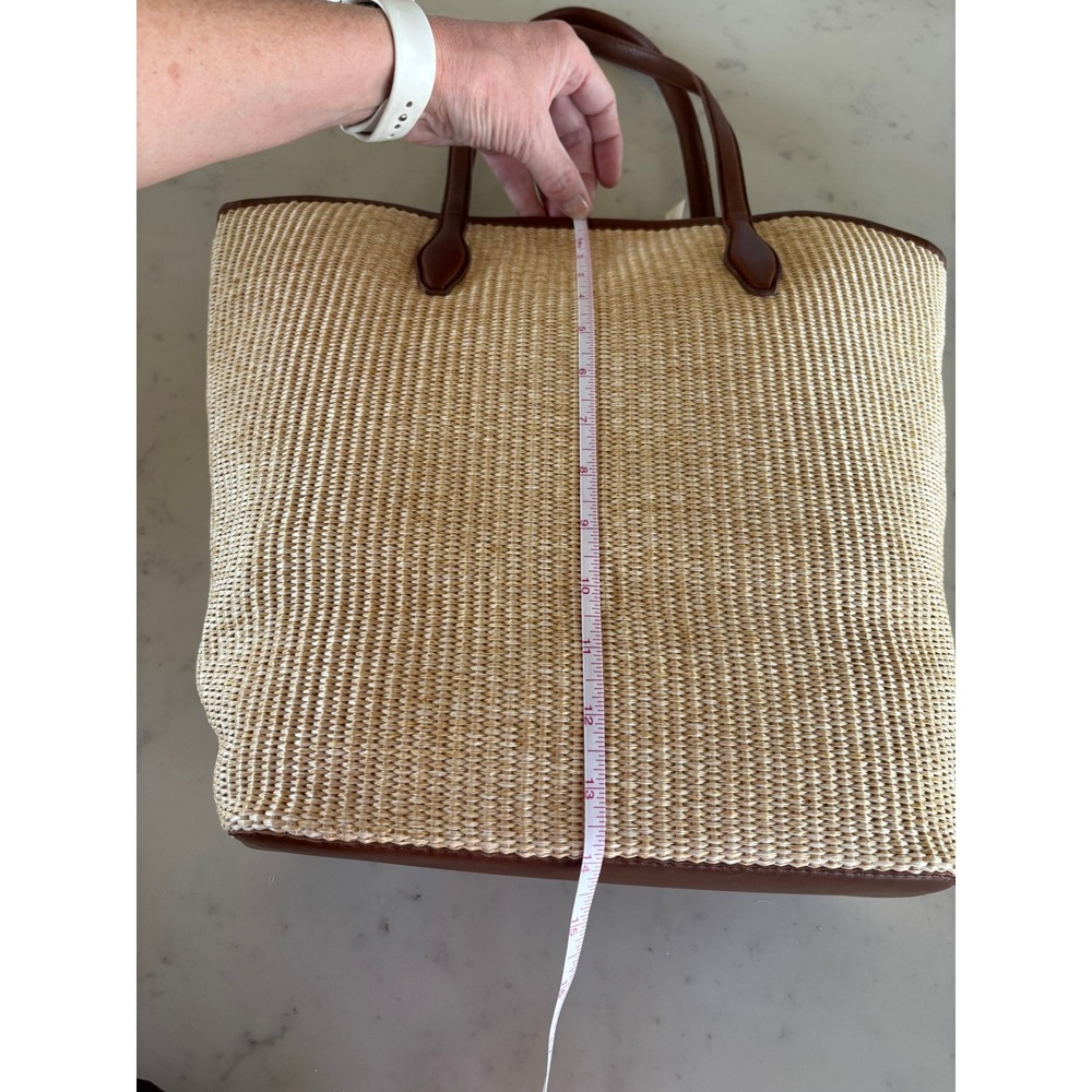 Madewell Woven Straw Transport Tote Leather Trim Brown Tan NF319 NWT - Picture 9 of 11